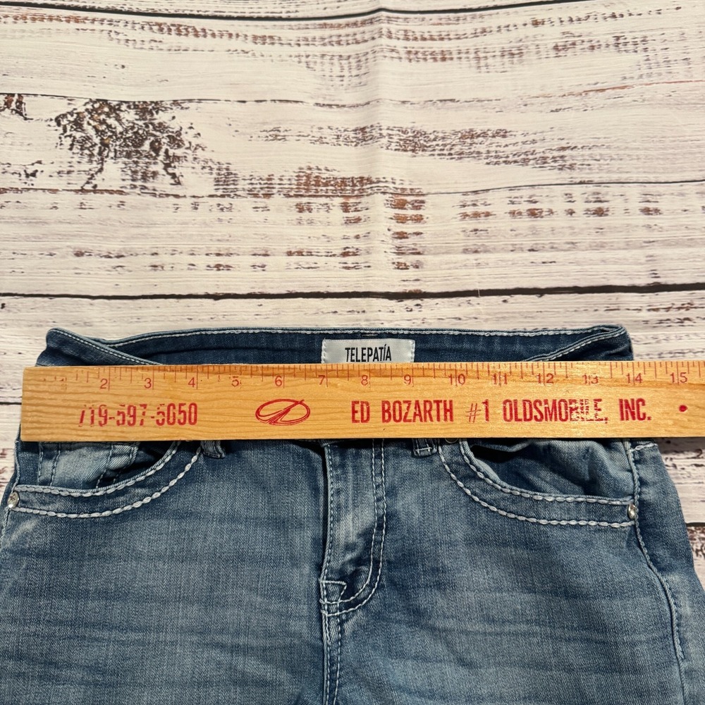 Telepatia Denim Jeans Light Wash Ankle Distressed Flair Womens 5/29 (Fits 27x28) - Picture 9 of 16